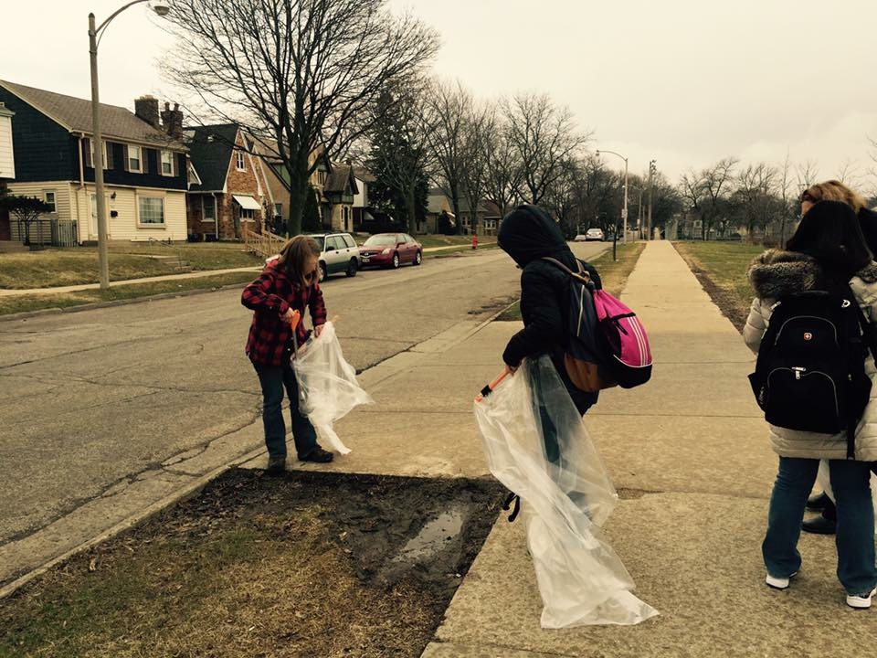 Interact members at school grounds clean-up